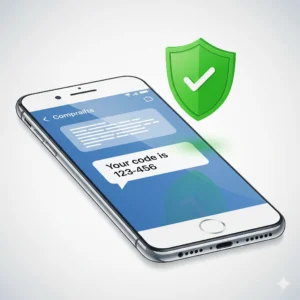 A smartphone showing a successful TextPlus verification code for an app